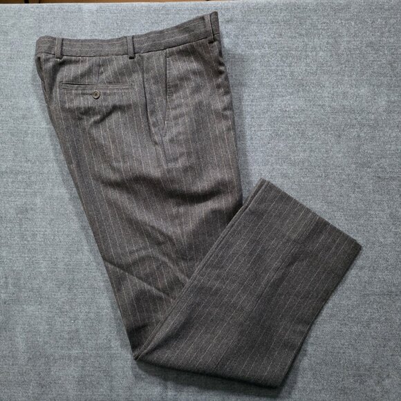 DKNY Classic Dress Trousers Mens US 34 Brown Striped Wool Cashmere Pockets Italy - Picture 16 of 16
